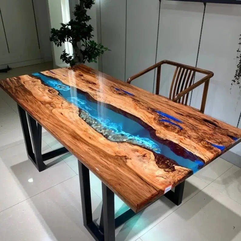 Personalized LARGE EPOXY TABLE, Resin Dining Table For 2 , 4 , 6, 8 River Dining Table Top, Wood Epoxy Coffee Table Top, Living Room Table - resinhomefurniture
