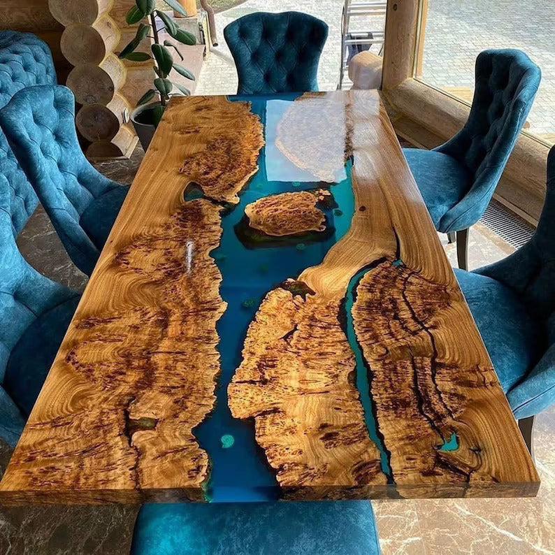 Personalized LARGE EPOXY TABLE, Resin Dining Table For 2 , 4 , 6, 8 River Dining Table Top, Wood Epoxy Coffee Table Top, Living Room Table - resinhomefurniture