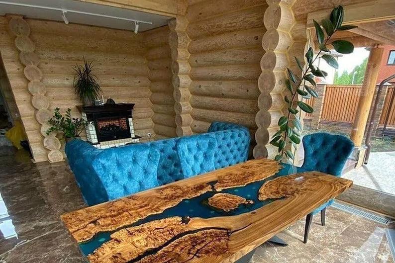 Personalized LARGE EPOXY TABLE, Resin Dining Table For 2 , 4 , 6, 8 River Dining Table Top, Wood Epoxy Coffee Table Top, Living Room Table - resinhomefurniture
