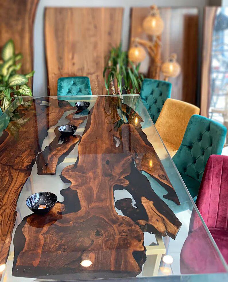 Personalized LARGE EPOXY TABLE, Resin Dining Table For 2 , 4 , 6, 8 River Dining Table Top, Wood Epoxy Coffee Table Top, Living Room Table - resinhomefurniture