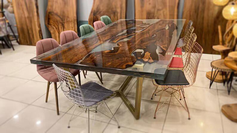 Personalized LARGE EPOXY TABLE, Resin Dining Table For 2 , 4 , 6, 8 River Dining Table Top, Wood Epoxy Coffee Table Top, Living Room Table - resinhomefurniture