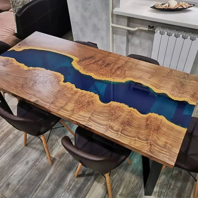 Personalized LARGE EPOXY TABLE, Resin Dining Table For 2 , 4 , 6, 8 River Dining Table Top, Wood Epoxy Coffee Table Top, Living Room Table - resinhomefurniture