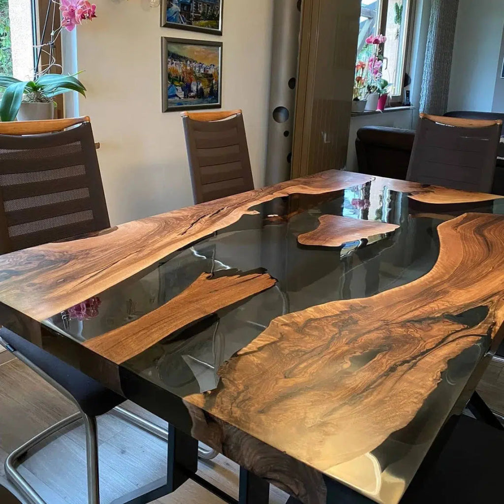 Personalized LARGE EPOXY TABLE, Resin Dining Table For 2 , 4 , 6, 8 River Dining Table Top, Wood Epoxy Coffee Table Top, Living Room Table - resinhomefurniture