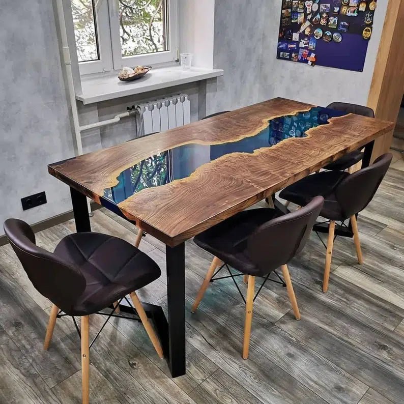 Personalized LARGE EPOXY TABLE, Resin Dining Table For 2 , 4 , 6, 8 River Dining Table Top, Wood Epoxy Coffee Table Top, Living Room Table - resinhomefurniture