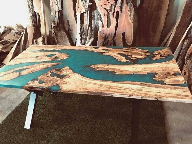Personalized LARGE EPOXY TABLE, Resin Dining Table For 2 , 4 , 6, 8 River Dining Table Top, Wood Epoxy Coffee Table Top, Living Room Table - resinhomefurniture