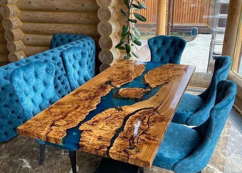 Personalized LARGE EPOXY TABLE, Resin Dining Table For 2 , 4 , 6, 8 River Dining Table Top, Wood Epoxy Coffee Table Top, Living Room Table - resinhomefurniture