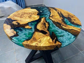 Personalized Round Olive Blue & Emerald Green Ocean Epoxy Resin Dining Table Coffee Table Sea Table Living Room Table Home Decor Bar Counter Side Table End Table - resinhomefurniture