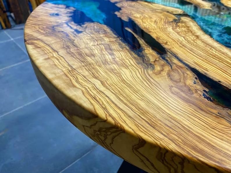 Personalized Round Olive Blue & Emerald Green Ocean Epoxy Resin Dining Table Coffee Table Sea Table Living Room Table Home Decor Bar Counter Side Table End Table - resinhomefurniture