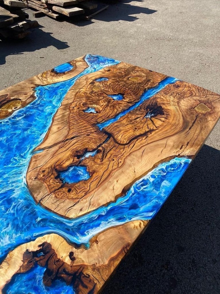 Personalized Solid Dodger Blue Epoxy Resin Dining Table Living Room Table Patio Table Coffee Table End/Side Table Bar Counter Table Console Table Home Décor - resinhomefurniture