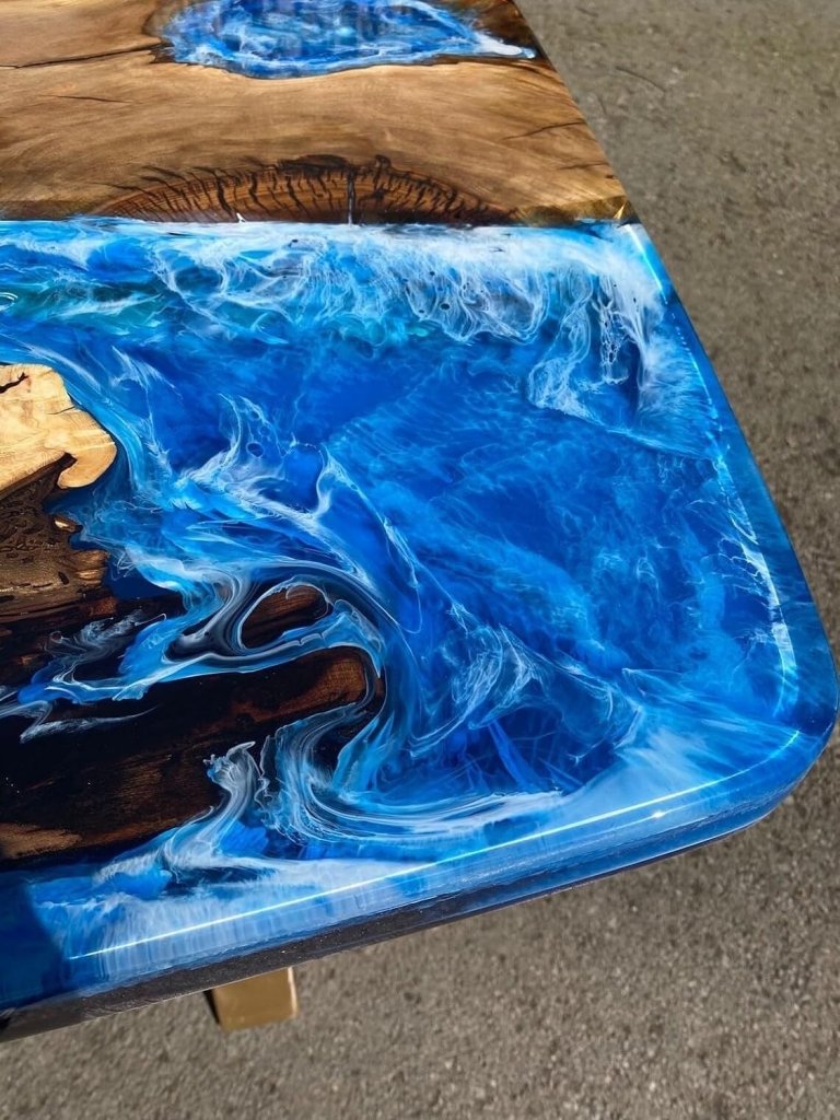 Personalized Solid Dodger Blue Epoxy Resin Dining Table Living Room Table Patio Table Coffee Table End/Side Table Bar Counter Table Console Table Home Décor - resinhomefurniture