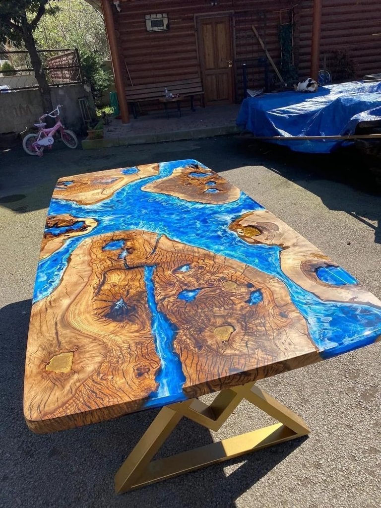 Personalized Solid Dodger Blue Epoxy Resin Dining Table Living Room Table Patio Table Coffee Table End/Side Table Bar Counter Table Console Table Home Décor - resinhomefurniture