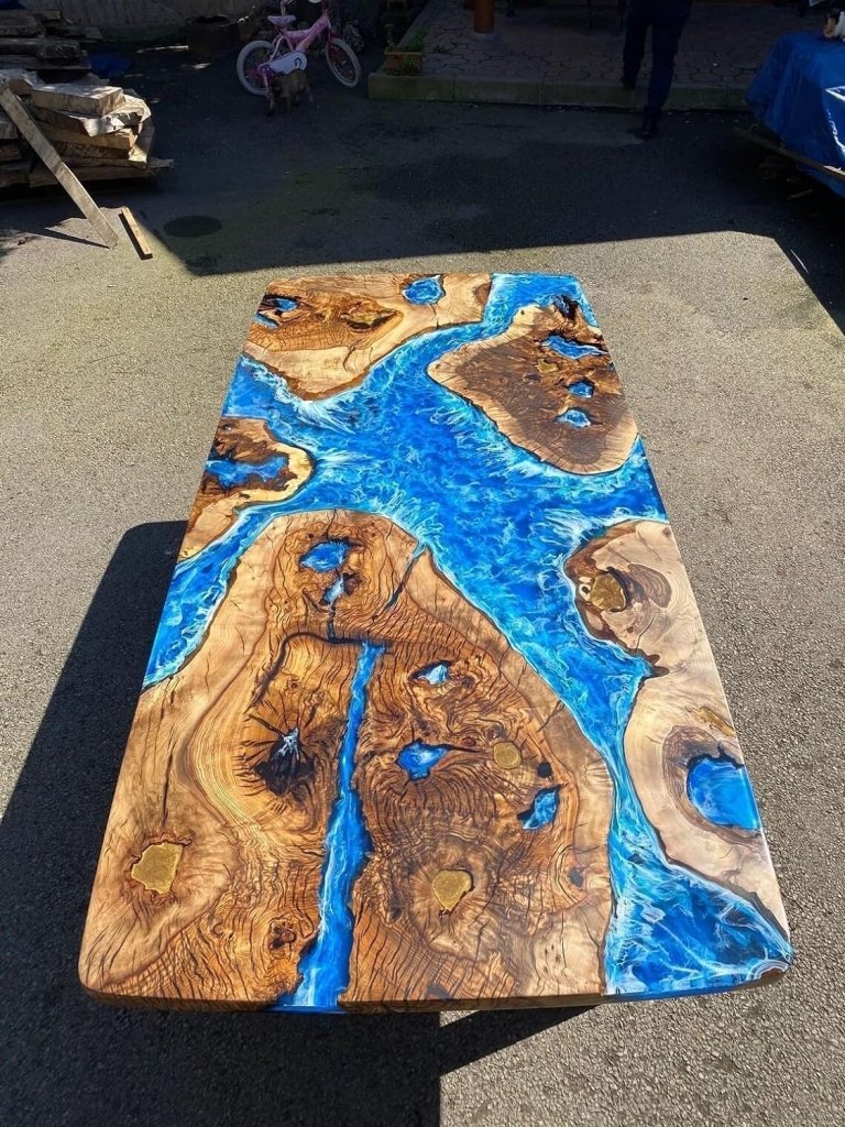Personalized Solid Dodger Blue Epoxy Resin Dining Table Living Room Table Patio Table Coffee Table End/Side Table Bar Counter Table Console Table Home Décor - resinhomefurniture