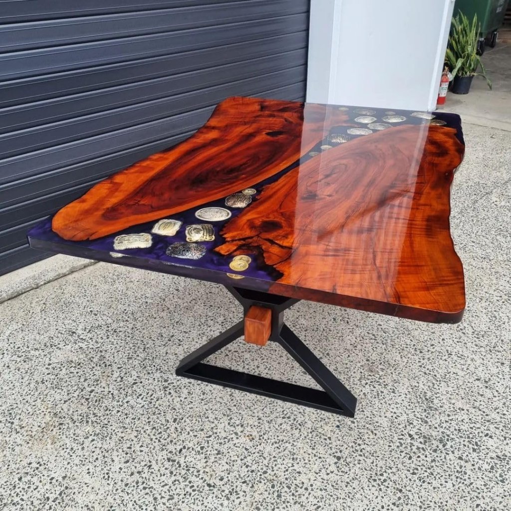 Premium Deep Purple Camphor Buckle Epoxy Resin Dining Table Living Room Table Office Table Side Table Hallway Table End Table Coffee Table Home Décor (With Stand) - resinhomefurniture