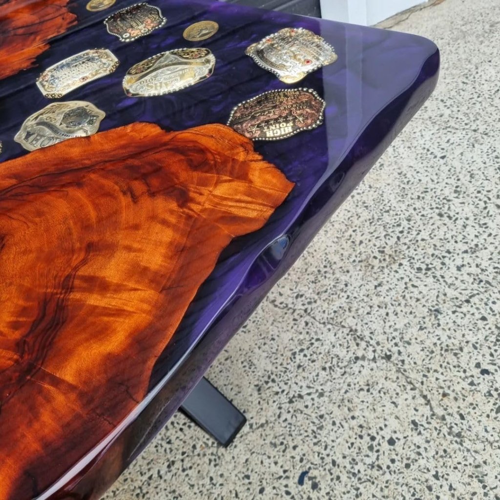 Premium Deep Purple Camphor Buckle Epoxy Resin Dining Table Living Room Table Office Table Side Table Hallway Table End Table Coffee Table Home Décor (With Stand) - resinhomefurniture