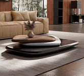 Rotating Pebble Shape Coffee Table - Italian Minimalist Design, Wood Finish, Creative Suspended Style, Perfect for Large Spaces, Living Room, Office, Home Decor - resinhomefurniture