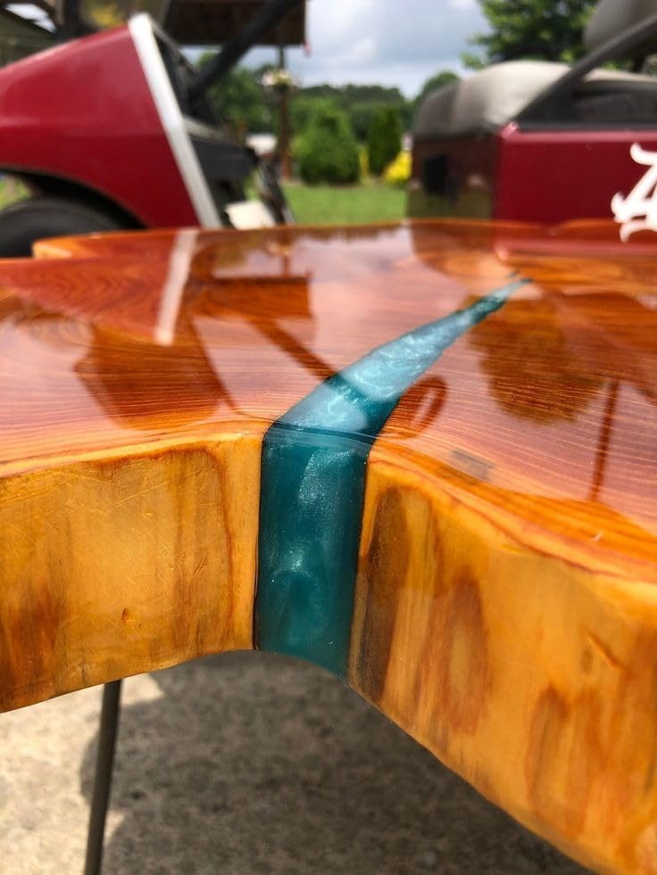 rustic - round - wooden - live - edge - table - with - blue - resin - coffee - table - end - side - table - centre - table - patio - table - console - table - home - office - table - living - room - table - resinhomefurniture