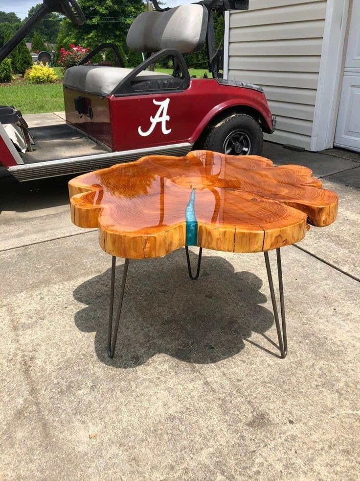 rustic - round - wooden - live - edge - table - with - blue - resin - coffee - table - end - side - table - centre - table - patio - table - console - table - home - office - table - living - room - table - resinhomefurniture