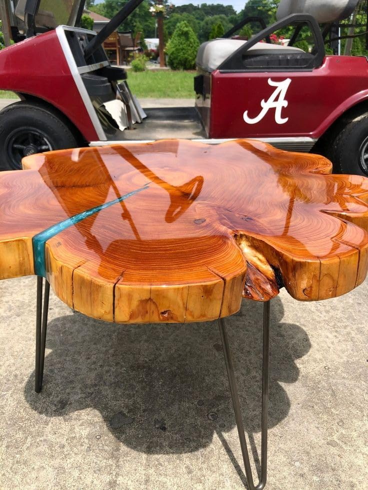 rustic - round - wooden - live - edge - table - with - blue - resin - coffee - table - end - side - table - centre - table - patio - table - console - table - home - office - table - living - room - table - resinhomefurniture