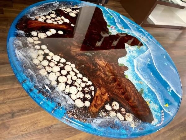 Shoreline Bliss Coastal Resin Look Epoxy Round Coffee Table Center Table Dining Room Table Living Room Table Patio Table Office Table Bar Table Conference Room Table - resinhomefurniture