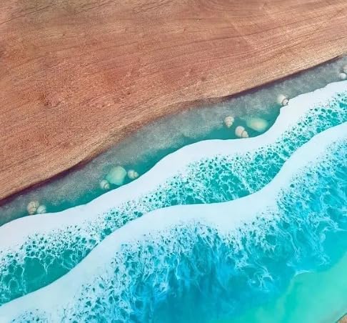 sky - blue - resin - river - with - seashells - epoxy - dining - table - conference - table - patio - table - console - table - coffee - table - living - room - table - bar - counter - table - end - side - table - resinhomefurniture