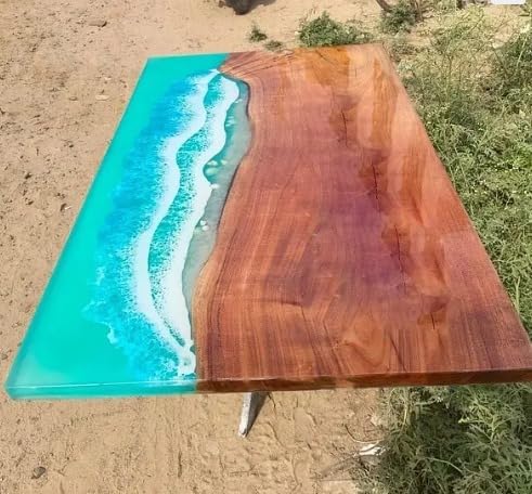 sky - blue - resin - river - with - seashells - epoxy - dining - table - conference - table - patio - table - console - table - coffee - table - living - room - table - bar - counter - table - end - side - table - resinhomefurniture