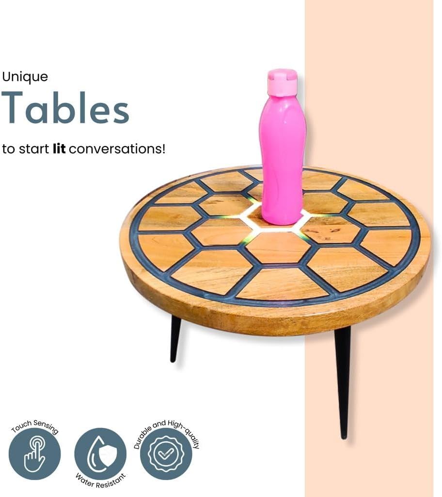 Touch Sensing Lighting Glowing Coffee Table Made of Epoxy Resin Round Table Magic Touch End Table Console Table Home Décor. Size 24 by 24 with Legs 18" Inches - resinhomefurniture