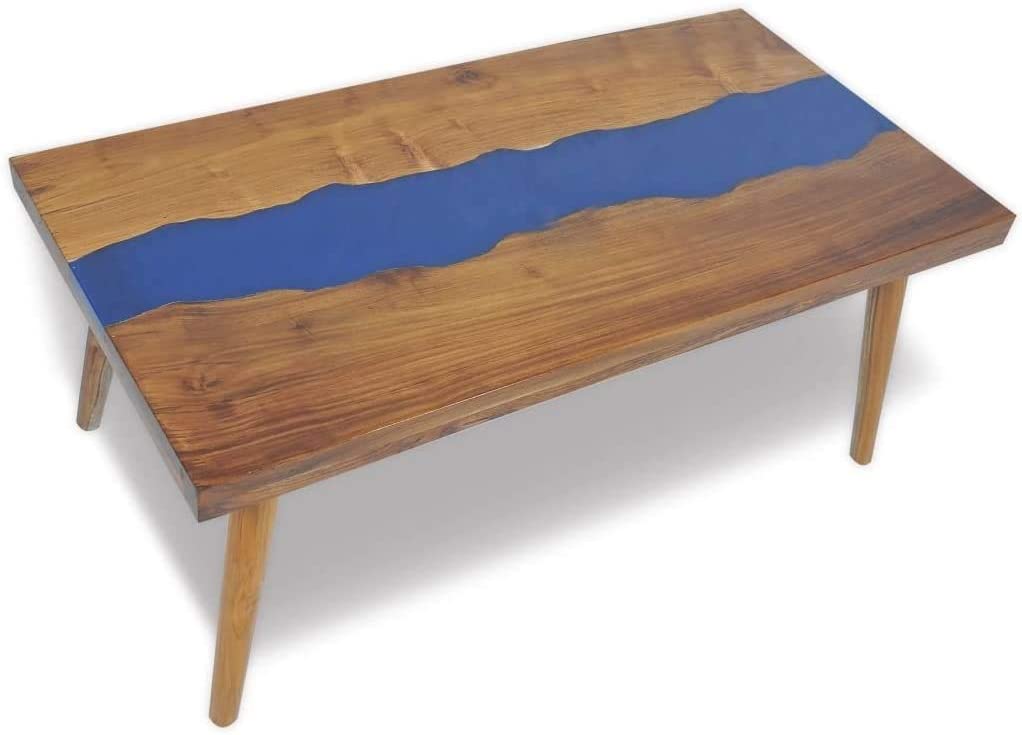 TUZECH Coffee Table Teak Wood Resin End Side Table for Home Office Living Room Home Furniture Decor (39.4x19.7x15.7) - resinhomefurniture