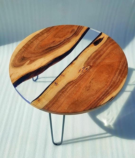 TUZECH Crystal Clear Epoxy Resin Solid Wood Coffee Table (Diameter 24 inches, Height 18 inches) (Medium (24 Inches Diameter)) - resinhomefurniture