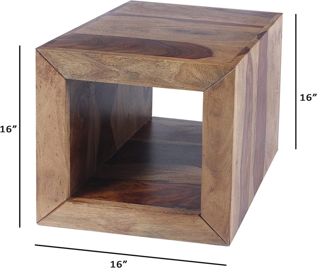 TUZECH Cube Shape Rosewood Side Table with Cutout Bottom, Brown - Set Of 2 - resinhomefurniture