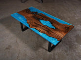 TUZECH Custom Epoxy Unique Blue River Feel with Waves Table Coastal Table Top Dining Table Coffee Table Side/End Table Home Décor - resinhomefurniture
