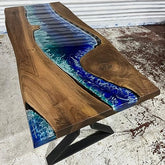TUZECH Custom Made Dark Wood Table Realistic River with Waves Dinning Table Coffe Table Live Room Table Side/End Table Bar Counter Home Decor - resinhomefurniture