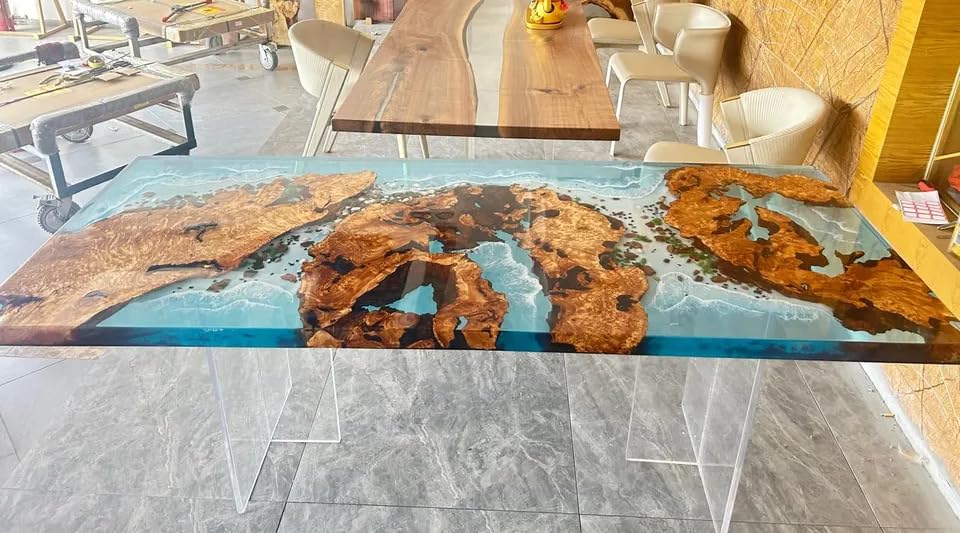 TUZECH Custom Made Wood Island Epoxy Table Ocean Waves with Stone Look Resin Table Epoxy Coastal Table Dining Table Coffee Table Side/End Table Living Room Table Home Décor - resinhomefurniture