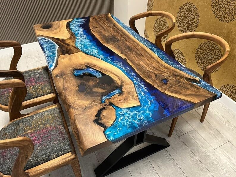 TUZECH Custom Unique Special Wood Pattern River Flow Epoxy Dining Table Living Room Table Resin Table for 2, 4, 6, 8 Living Room Table Console Table Bar Counter Home Décor - resinhomefurniture
