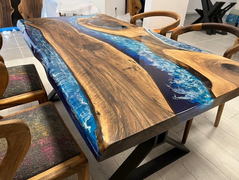 TUZECH Custom Unique Special Wood Pattern River Flow Epoxy Dining Table Living Room Table Resin Table for 2, 4, 6, 8 Living Room Table Console Table Bar Counter Home Décor - resinhomefurniture