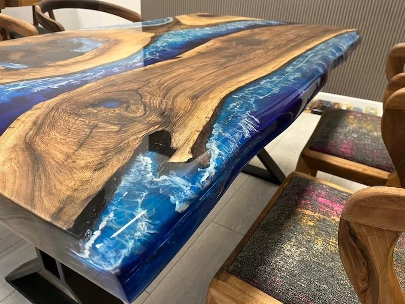 TUZECH Custom Unique Special Wood Pattern River Flow Epoxy Dining Table Living Room Table Resin Table for 2, 4, 6, 8 Living Room Table Console Table Bar Counter Home Décor - resinhomefurniture