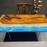 TUZECH Customized Classic Wood Resin Epoxy Realistic Ocean Look Resin Epoxy Dinning Table Coffee Table Living Room Table Bar Counter Home Decor - resinhomefurniture