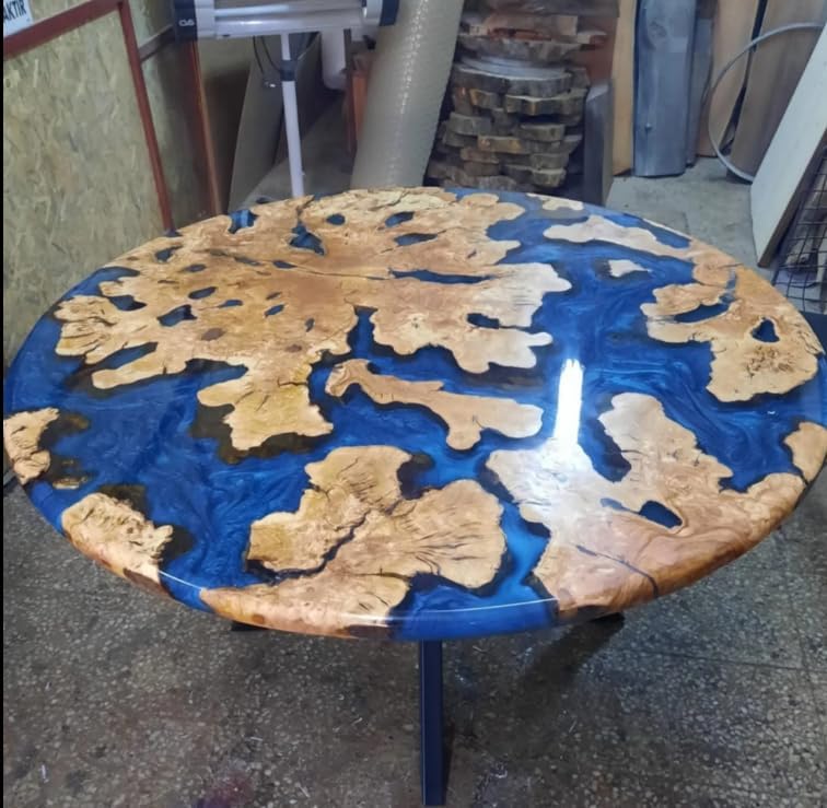 TUZECH Customized Resin Epoxy Round Table Top, Clear Blue Epoxy Resin, Coffee Table Design, Resin Table, Luxury Decor Table, Walnut Table, Wooden Resin Table - resinhomefurniture