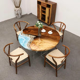 TUZECH Customized Round Epoxy Table Ocean Waves with Stone Look Epoxy Table Epoxy Coastal Table Dining Table Coffee Table Side/End Table Living Room Table Home Décor - resinhomefurniture