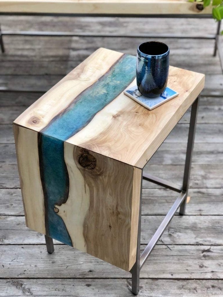 TUZECH Epoxy Resin Coffee Table River Live Edge Resin Art Coffee and Side Table Set (48x24x22 Inches) - resinhomefurniture