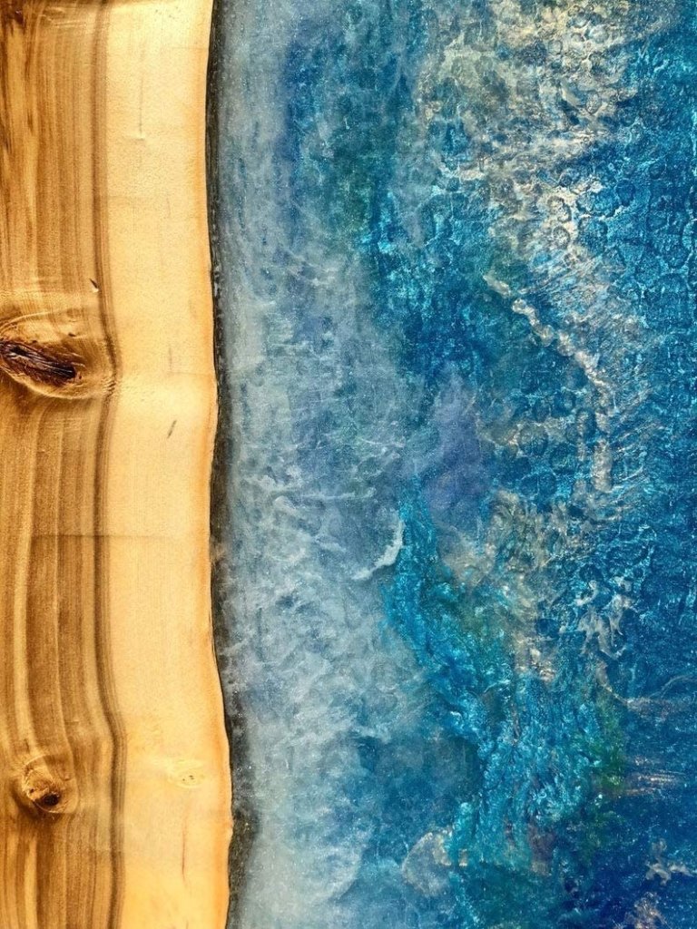 TUZECH Epoxy Resin Coffee Table River Live Edge Resin Art Coffee and Side Table Set (48x24x22 Inches) - resinhomefurniture