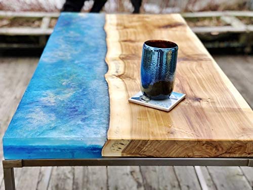 TUZECH Epoxy Resin Coffee Table River Live Edge Resin Art Coffee and Side Table Set (48x24x22 Inches) - resinhomefurniture