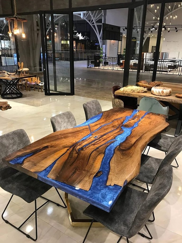 Tuzech Epoxy Table Top Fully Customised Thick Resin River Table Indoor Outdoor Coffee Table Top Wooden Dining Table Top - resinhomefurniture