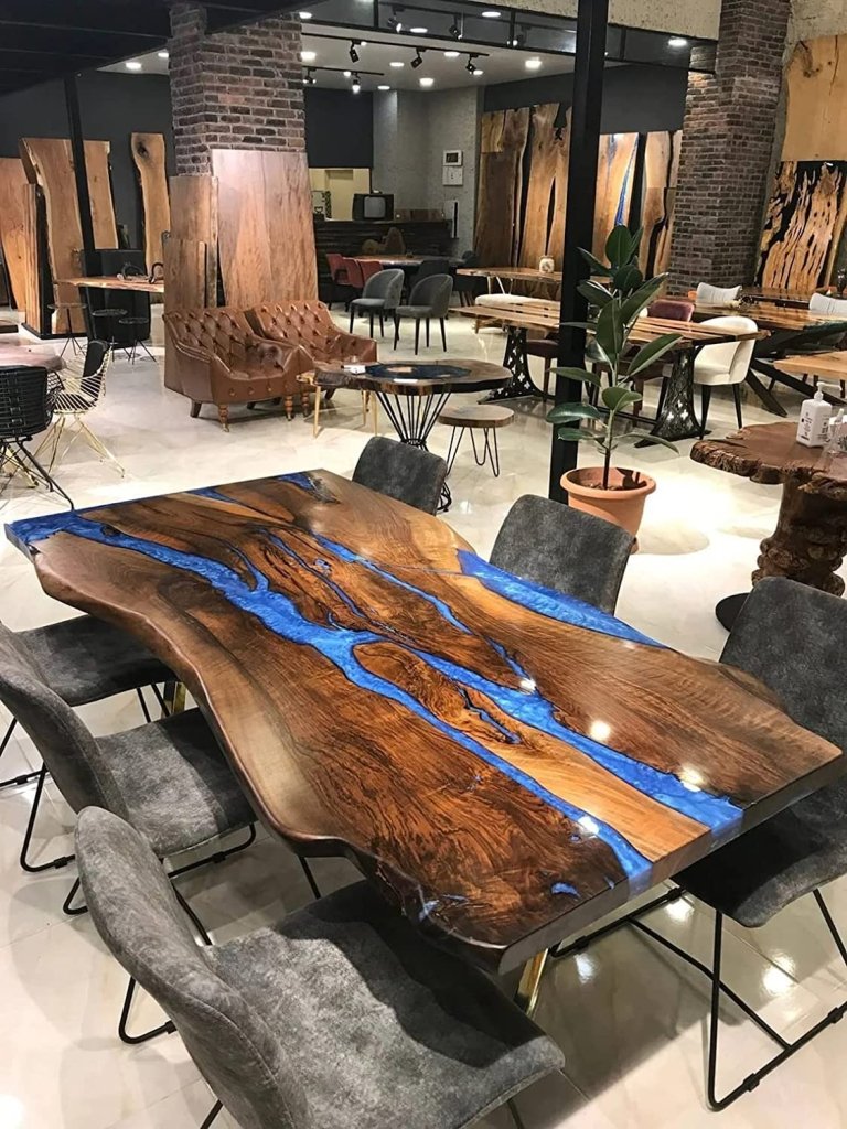 Tuzech Epoxy Table Top Fully Customised Thick Resin River Table Indoor Outdoor Coffee Table Top Wooden Dining Table Top - resinhomefurniture