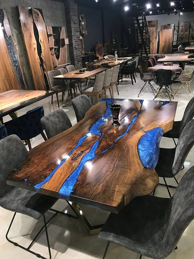 Tuzech Epoxy Table Top Fully Customised Thick Resin River Table Indoor Outdoor Coffee Table Top Wooden Dining Table Top - resinhomefurniture