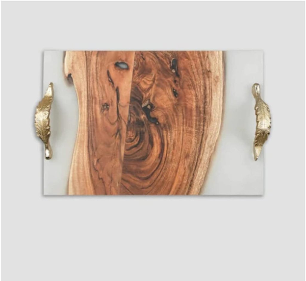TUZECH Large EPOXY Tray , Resin River Live Edge , Resin Serving Tray, Epoxy Serving Tray,, Center Dining Table 18 x 12 inches - resinhomefurniture
