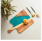 TUZECH Large EPOXY Tray , Resin River Live Edge Wood Tray, Resin Serving Tray, Epoxy Serving Tray,, Center Dining Table (16 x 10 inches) - resinhomefurniture