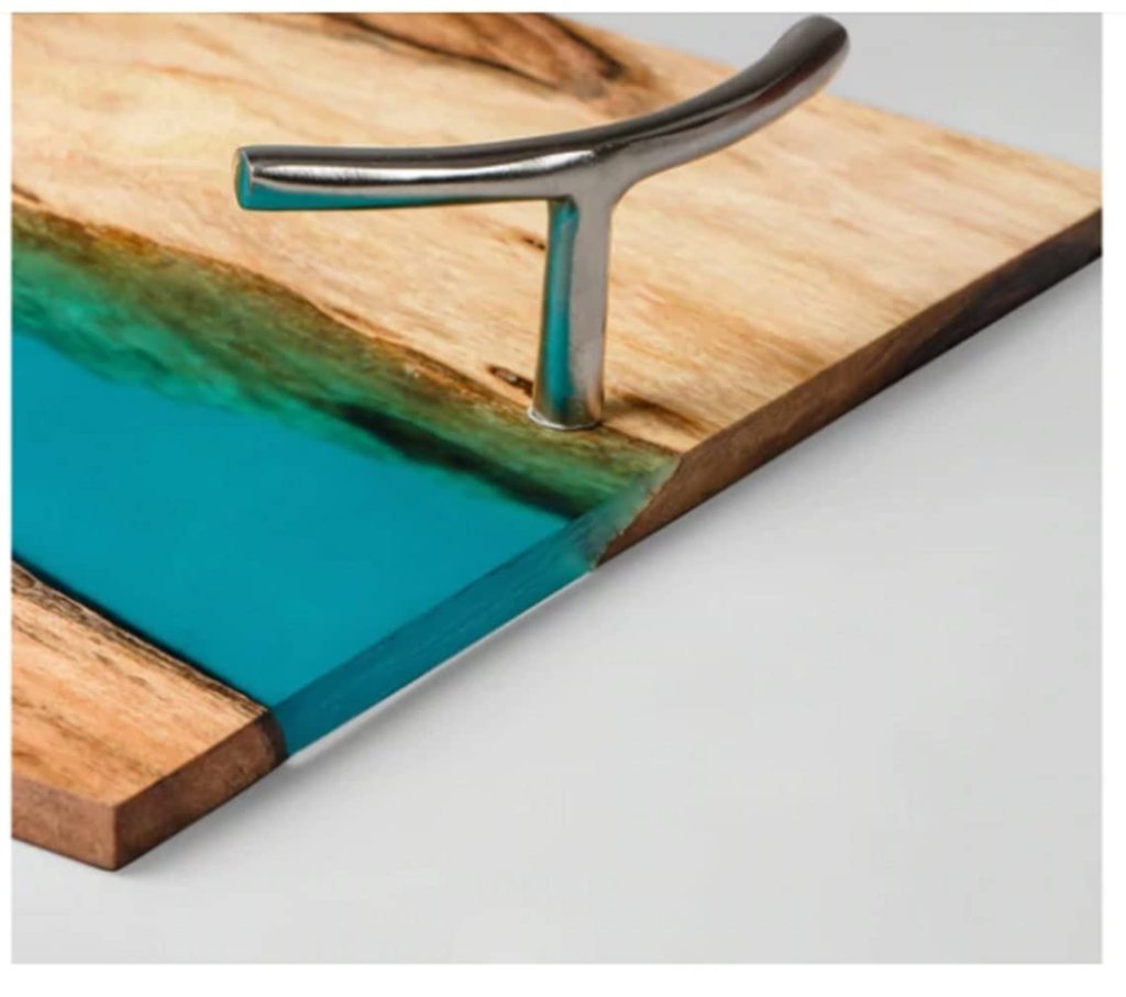 TUZECH Large EPOXY Tray , Resin River Live Edge Wood Tray, Resin Serving Tray, Epoxy Serving Tray,, Center Dining Table 18 x 12 inches - resinhomefurniture