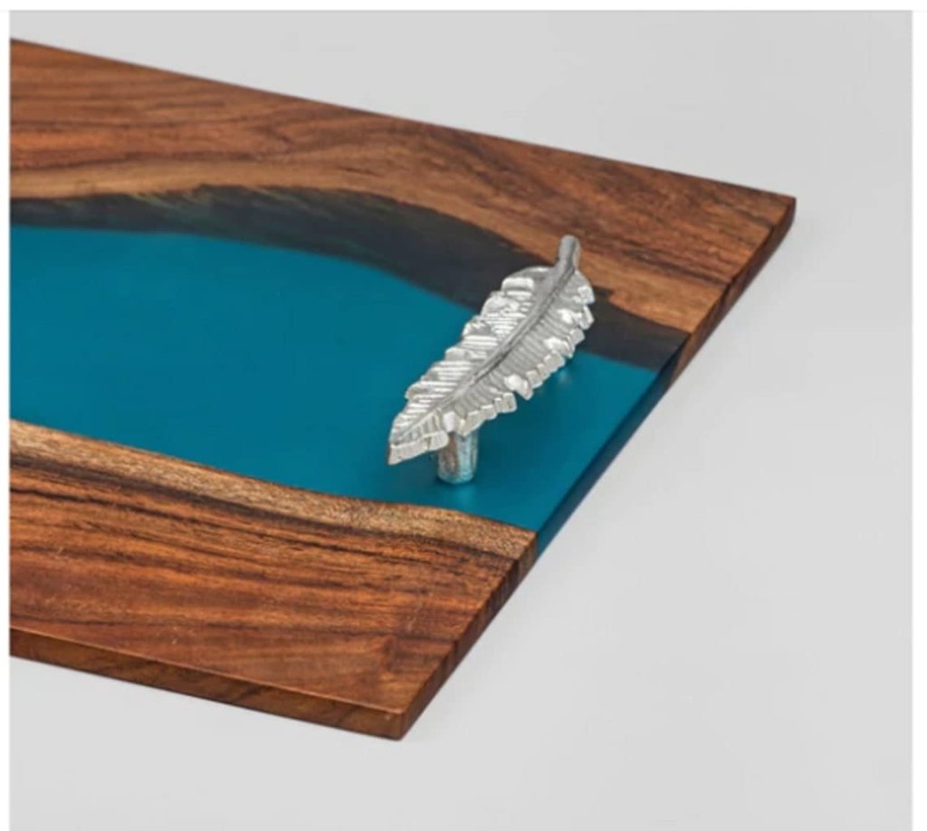 TUZECH Large EPOXY Tray , Resin River Live Edge Wood Tray, Resin Serving Tray, Epoxy Serving Tray,, Center Dining Table 18 x 12 inches - resinhomefurniture
