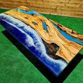 TUZECH Large Indoor Blue Ocean River Wave Epoxy Dining Table Resin Coffee Table Living Room Table for 2, 4, 6, 8 Epoxy Table Top Resin Epoxy Table Home Décor - resinhomefurniture
