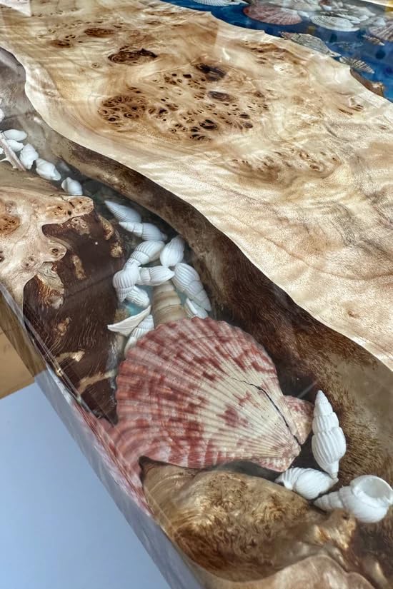 TUZECH Large Indoor Epoxy Dining Table Resin Living Room Wooden Table Aquarium Seashell for 2, 4, 6, 8 Resin Coffee Table Bar Counter Table Top Console Table Home Décor - resinhomefurniture